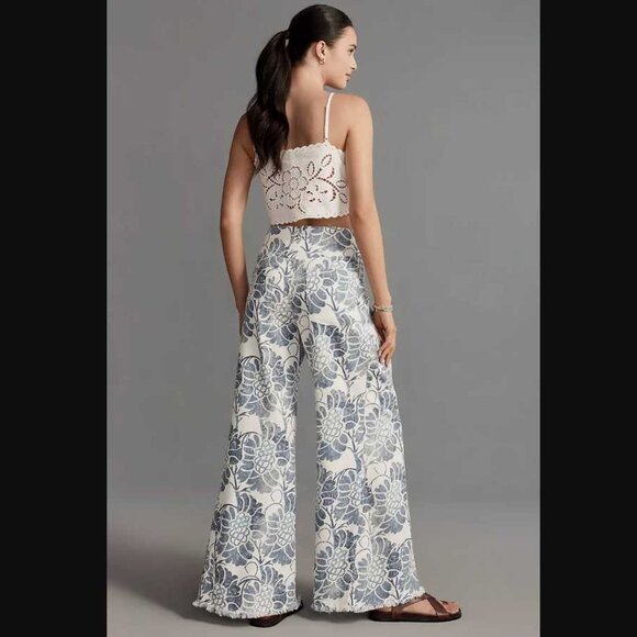 New 31 Anthropologie x Pilcro The Adi printed linen mid-rise flare pants in blu - Picture 3 of 11